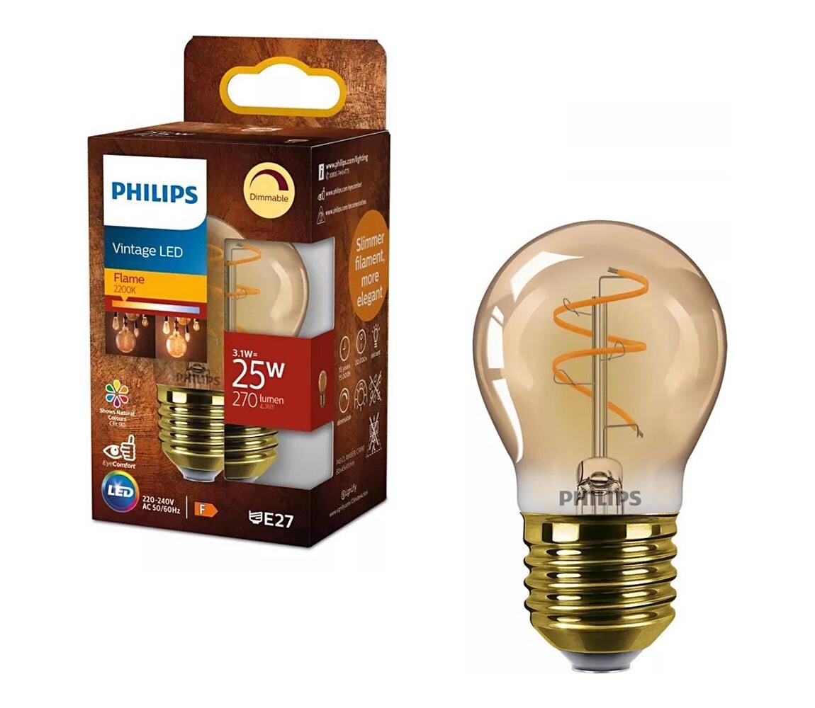 LED Stmívatelná žárovka VINTAGE Philips P45 E27/3,1W/230V 2200K CRI 90 872110304899800