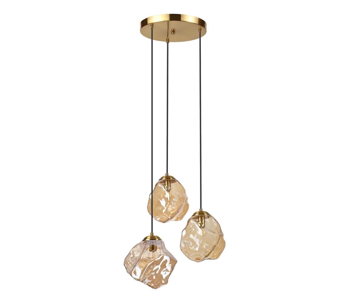 Lustr na lanku CRISTAL 3xE14/15W/230V mosaz/kouřová béžová LM-3.302/PATYNA/AMBER