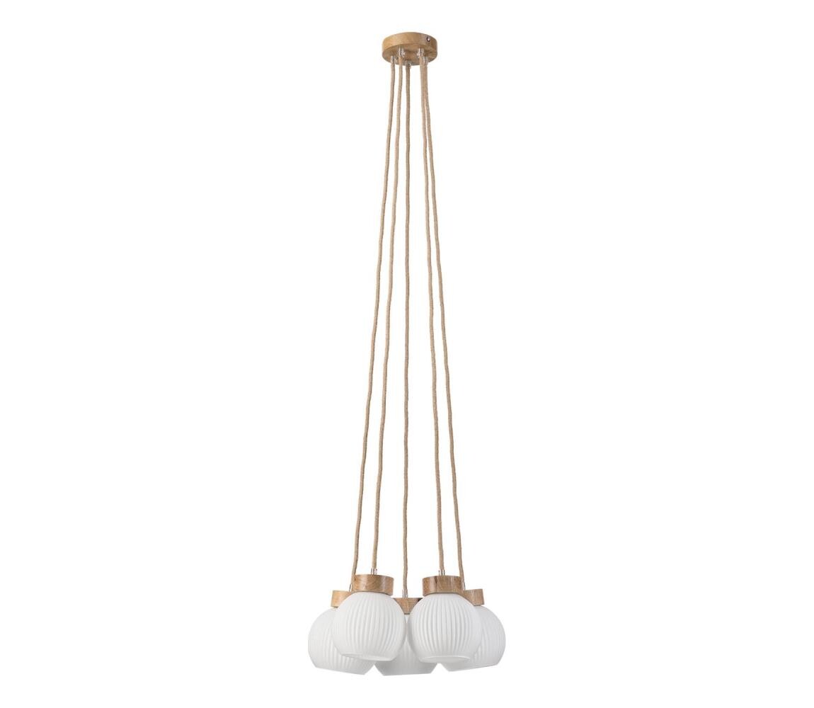 Lustr na lanku LOOMIS 5xE27/15W/230V 130 cm béžová/dub LM-5.315