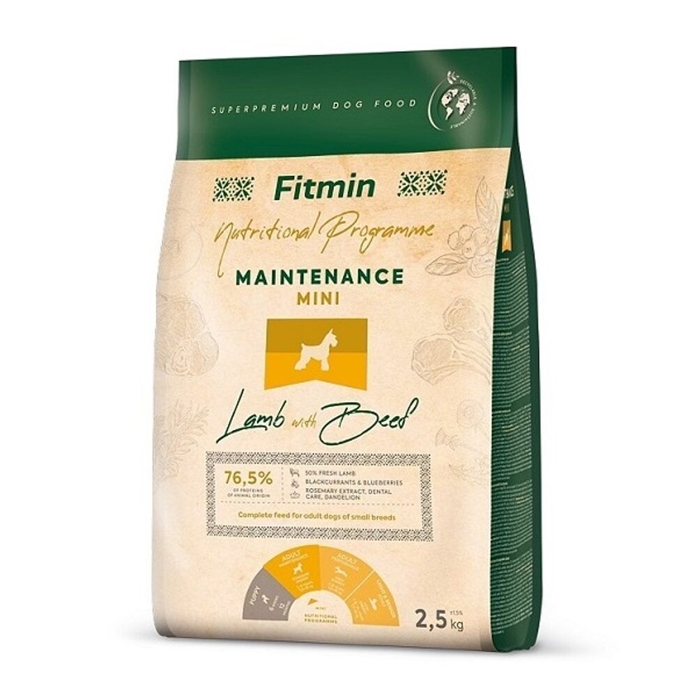 Expirace 24.4. 2026: Fitmin Dog Mini Maintenance Lamb With Beef 2,5 kg | Granule pro psy