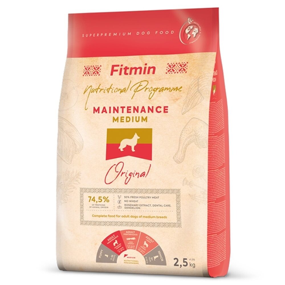 Expirace 12.5. 2026: Fitmin Dog Medium Maintenance 2,5 kg 	| Granule pro psy