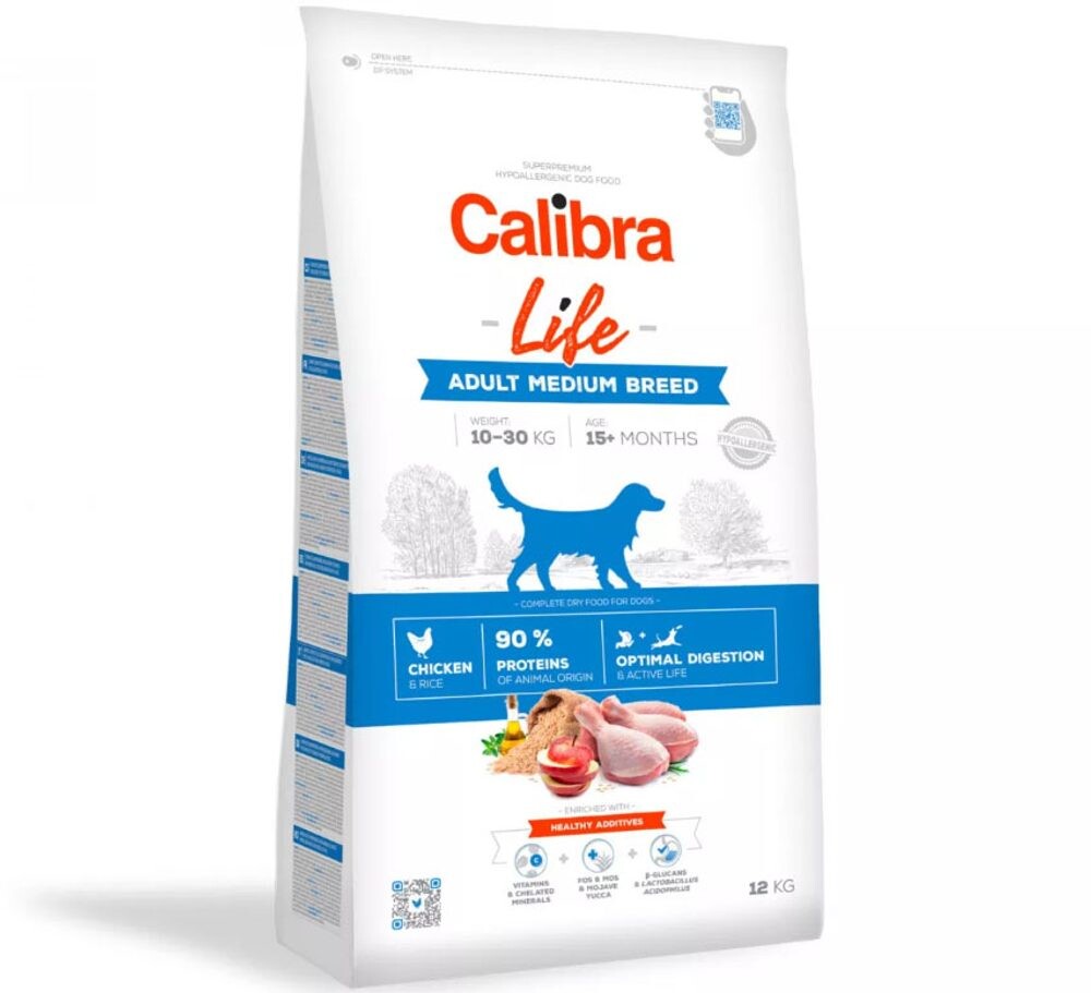 Expirace 29.5. 2026: Calibra Dog Life Adult Medium Breed Chicken 12 kg | Granule pro psy