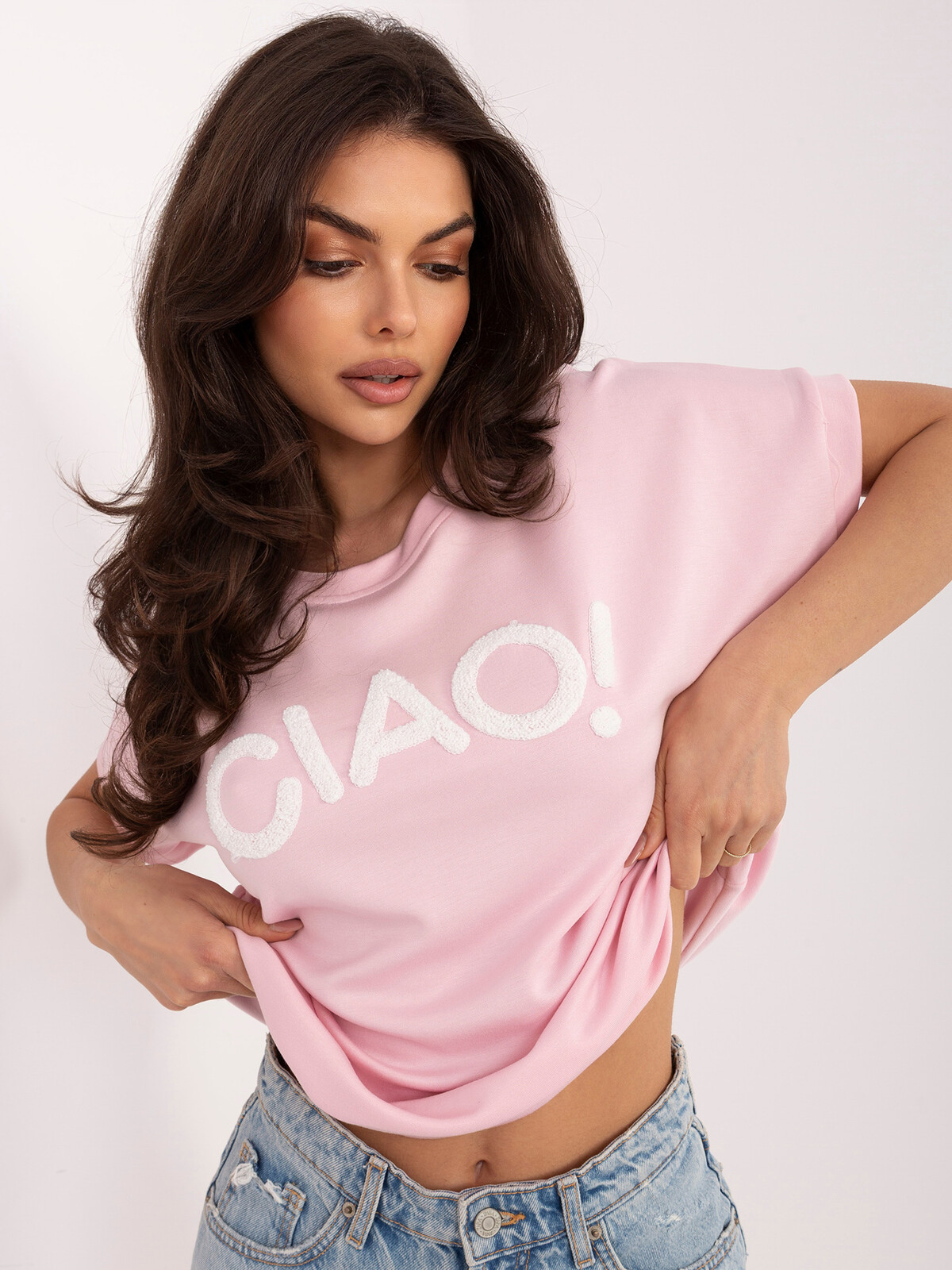 Jasnorůžová halenka z měkkého materiálu