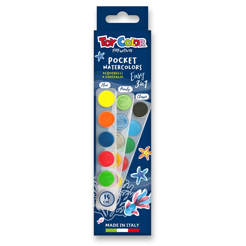 Toy Color Toy Color, 0750, sada cestovních vodových barev, 15 odstínů