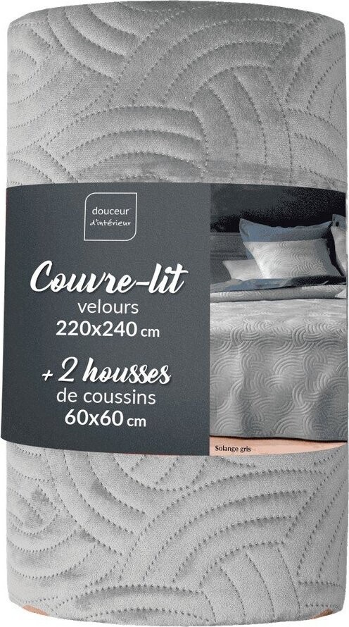 Šedý sametový set přehozu a povlaku na polštář 220x240 cm Solange – douceur d'intérieur