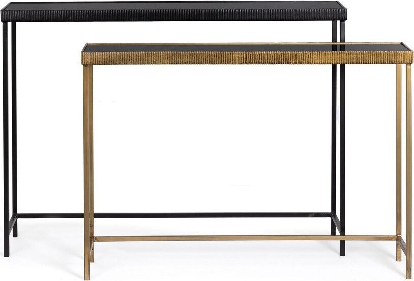 Černé/ve zlaté barvě konzolové stolky v sadě 2 ks se skleněnou deskou 26x107 cm Yamir – Bizzotto