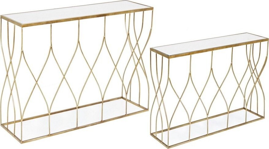 Konzolové stolky v sadě 2 ks se skleněnou deskou ve zlaté barvě 33x104 cm Elenor – Bizzotto