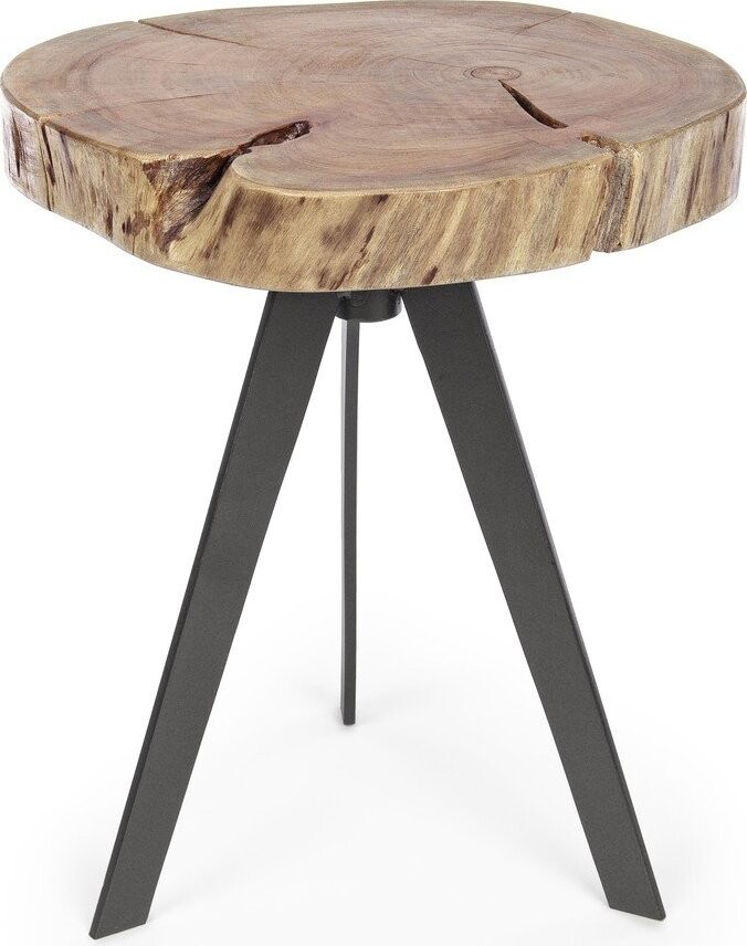 Černý/v přírodní barvě konferenční stolek s deskou z akácie ø 35 cm Aron – Bizzotto