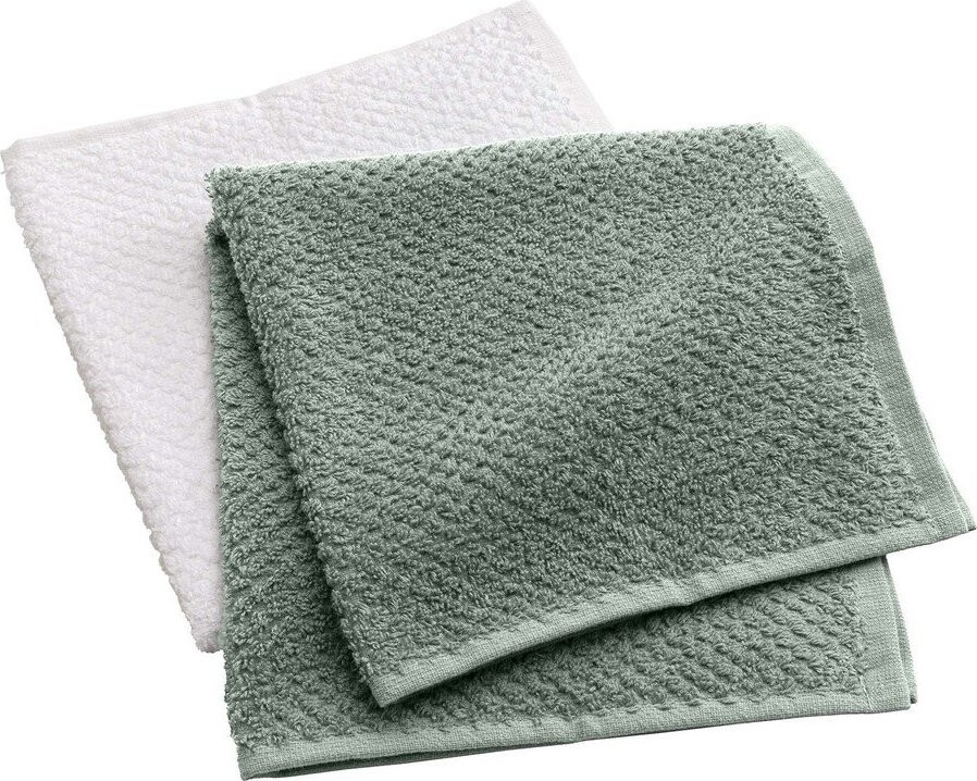 Bílé/zelené froté bavlněné ručníky v sadě 2 ks 50x50 cm Gourmet – douceur d'intérieur