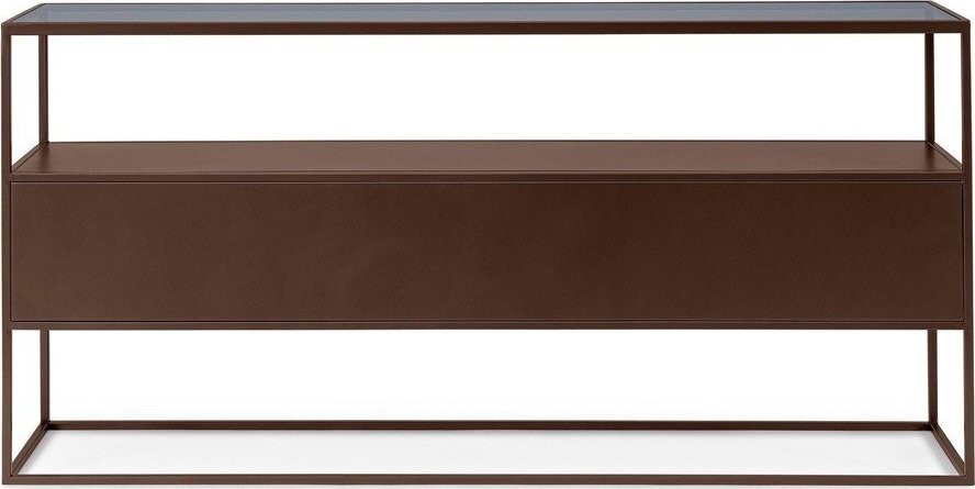 Tmavě hnědý konzolový stolek se skleněnou deskou 30x140 cm Godric – Bizzotto