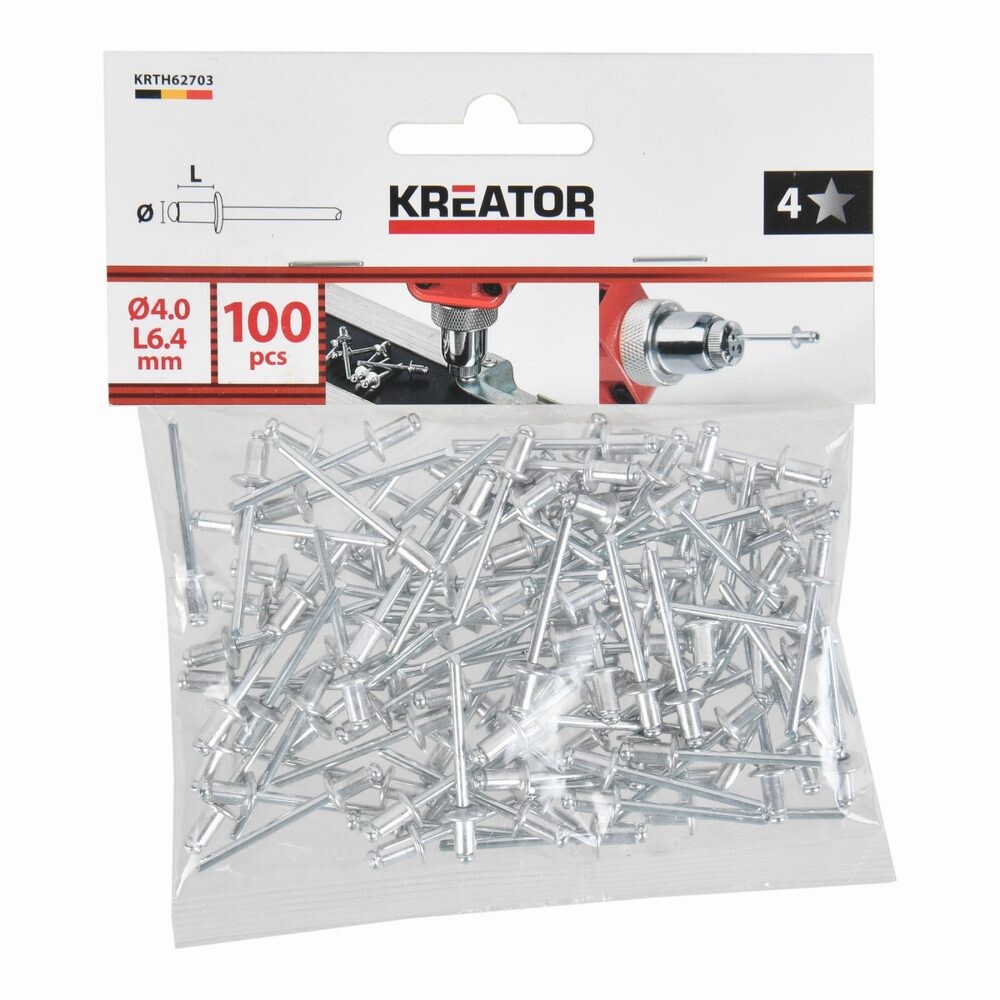 Trhací nýty Kreator 4,0x6,4mm 100ks KRTH62703