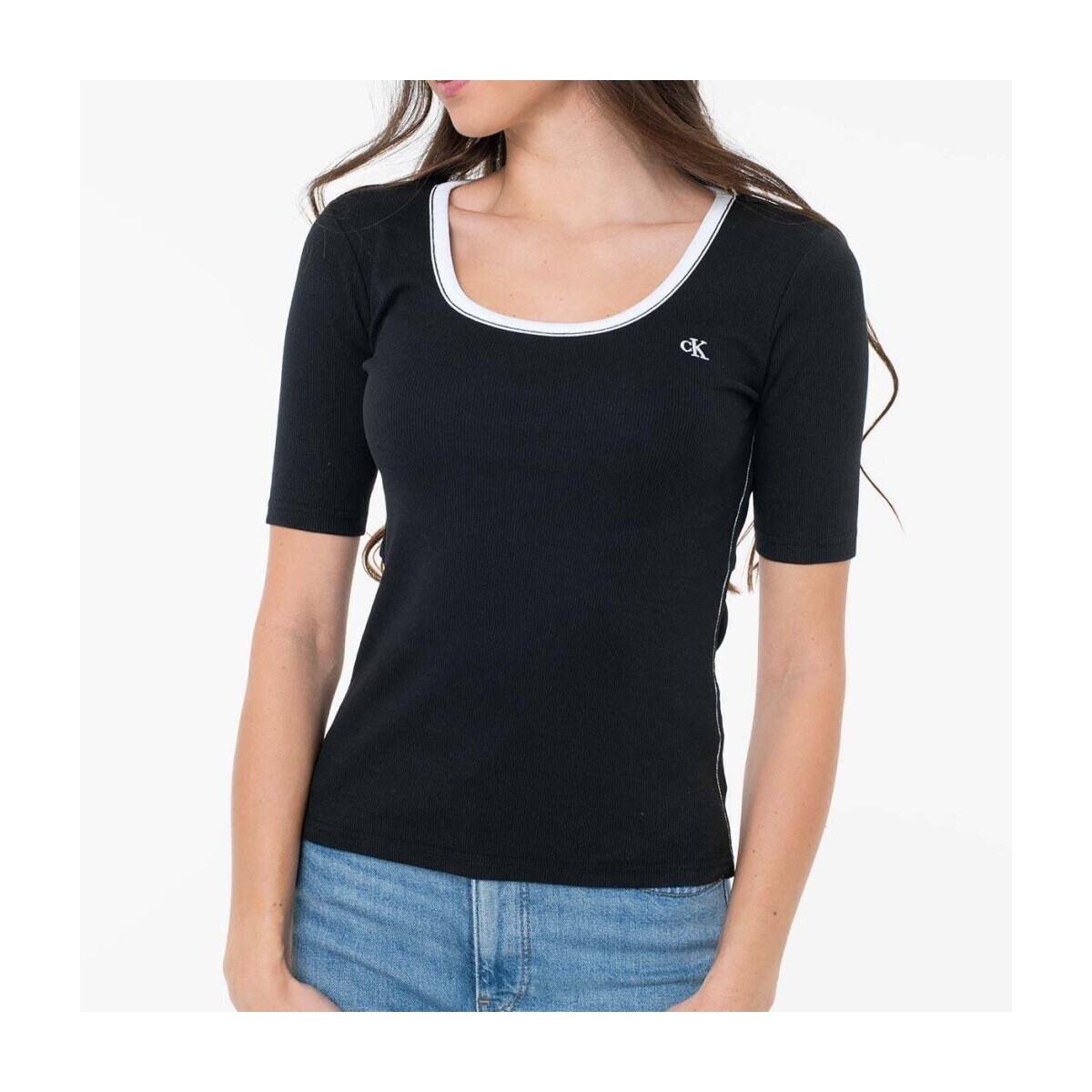 Calvin Klein Jeans  Camisetas Mujer Modèle Baby Rib Scoo  Černá