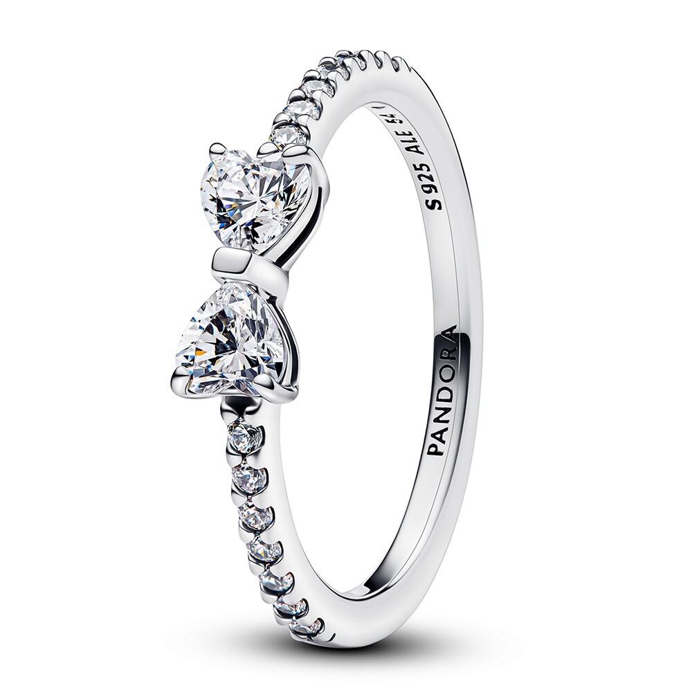 Pandora Třpytivý stříbrný prsten Čirá mašlička Timeless 193510C02 56 mm