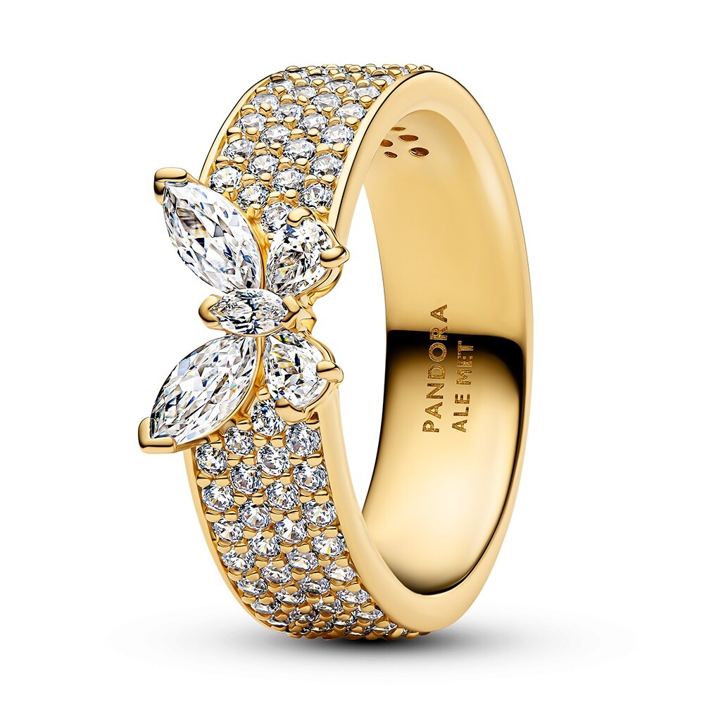 Pandora Blyštivý pozlacený prsten Motýlek Shine Timeless 164270C01 56 mm