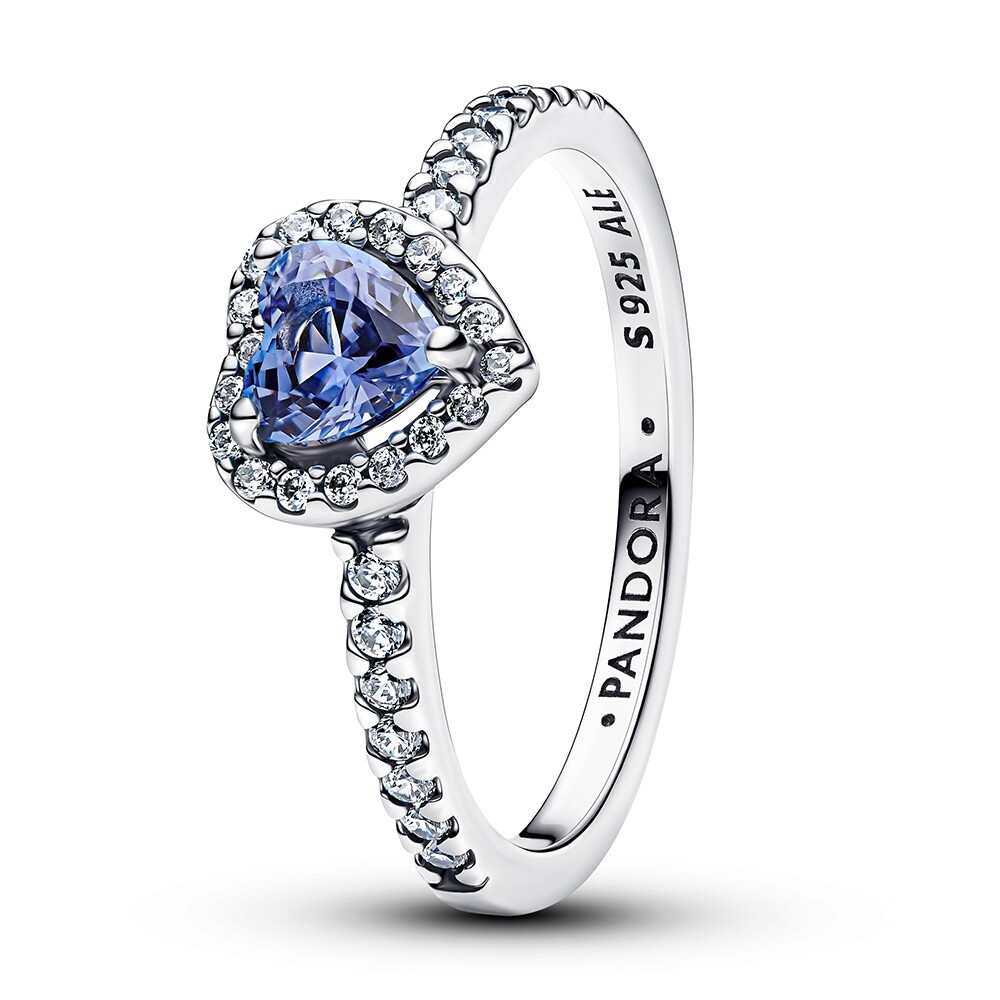 Pandora Něžný stříbrný prsten s modrým srdcem Timeless 198421C05 60 mm