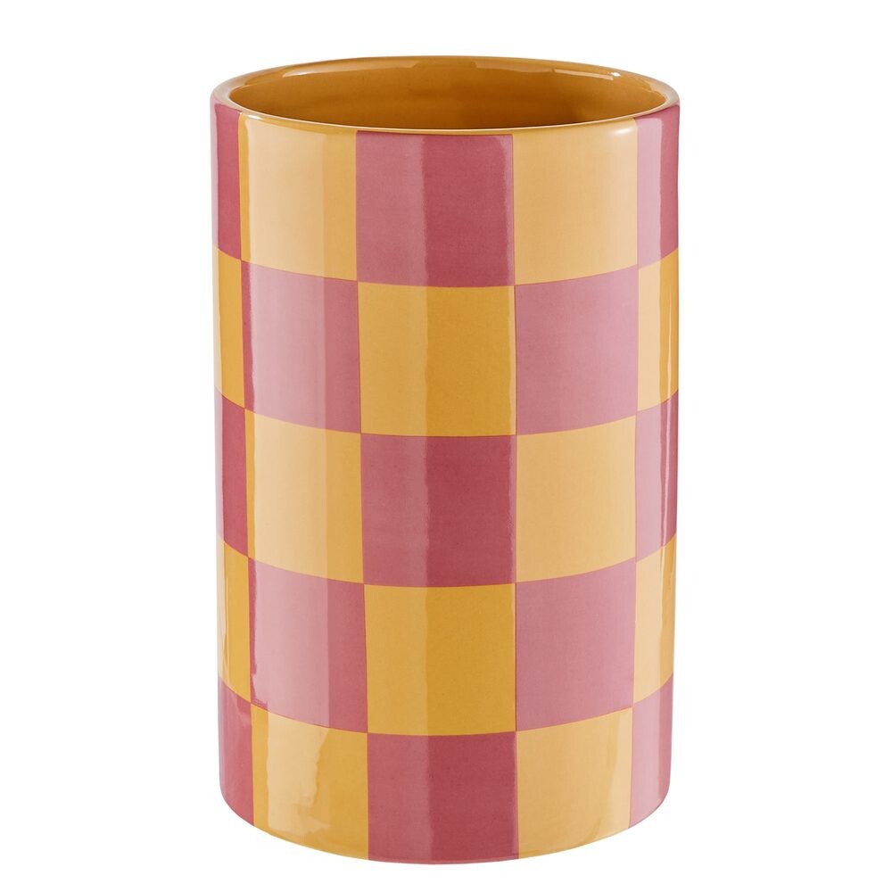 CHECKER Váza 22 cm - žlutá/růžová