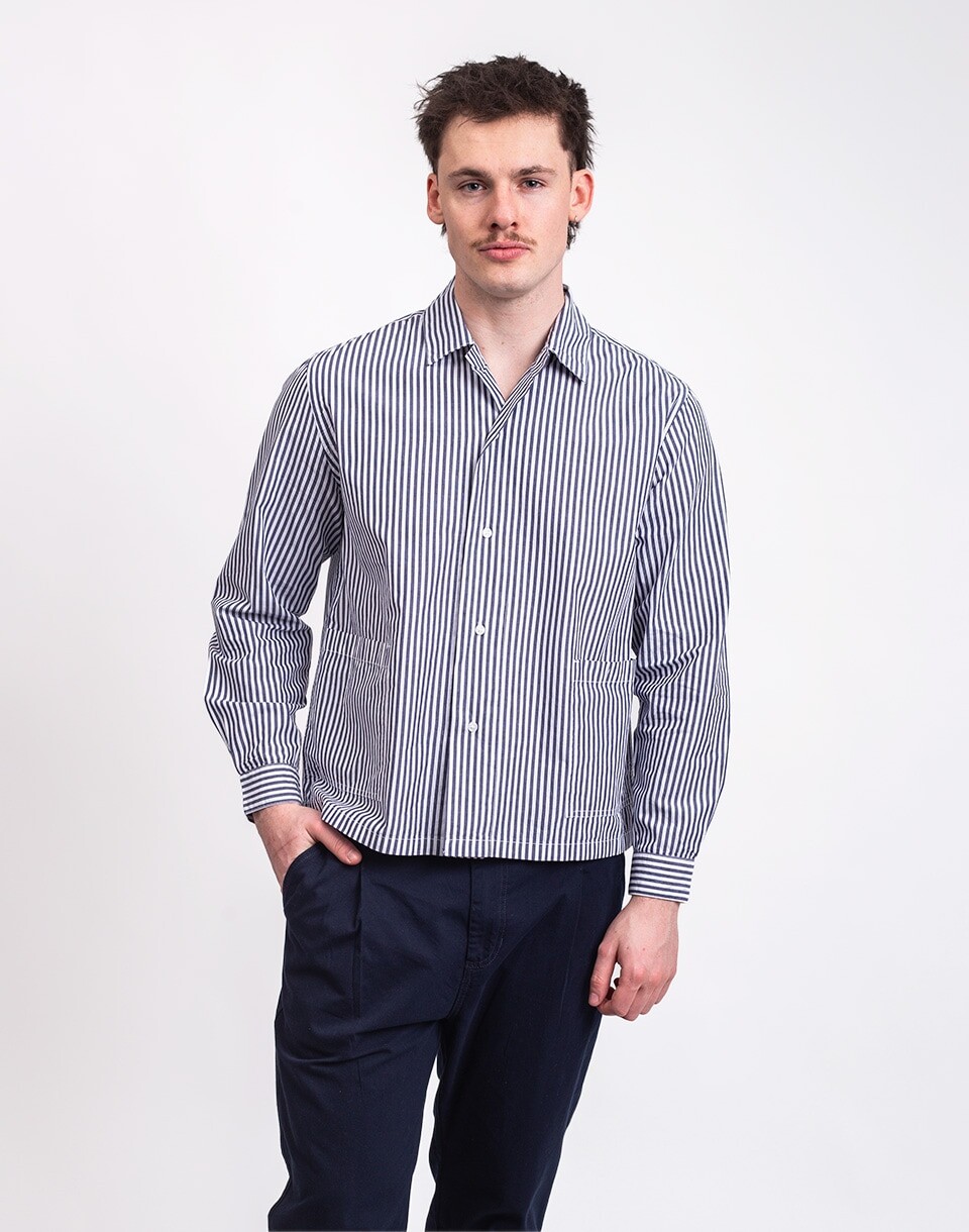 Service Works Poplin Stripe Waiter Shirt ROYAL M