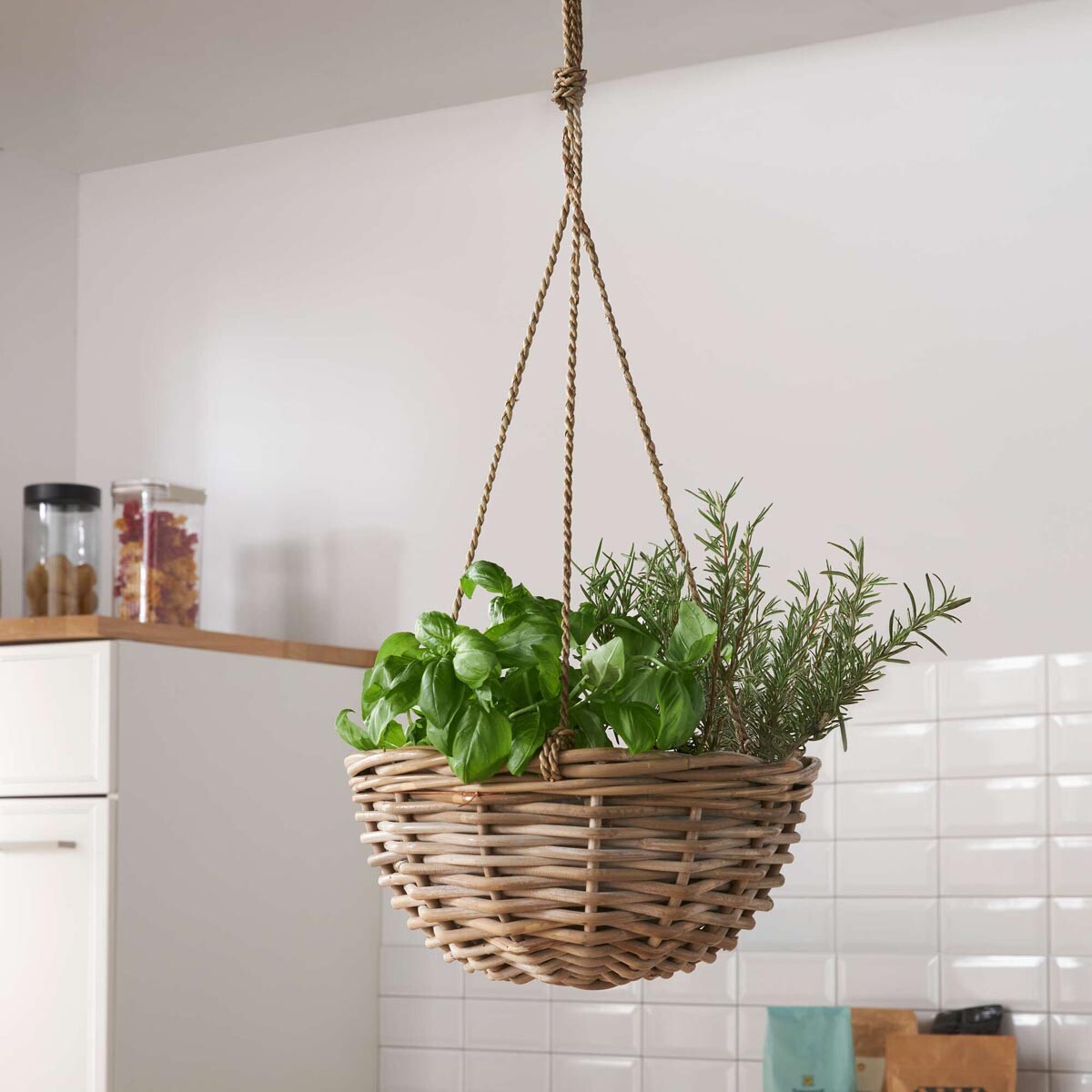 Frank Flechtwaren Závěsný obal na květináč Koboo Grey