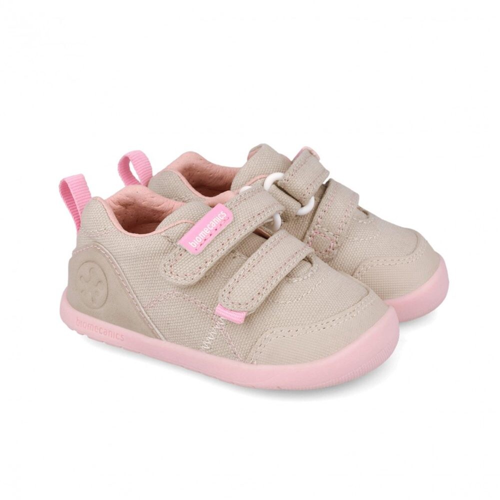 Dívčí barefoot plátěné tenisky LONA BASICA BEIGE Y ROSA Biomecanisc 262190-F884 - 22