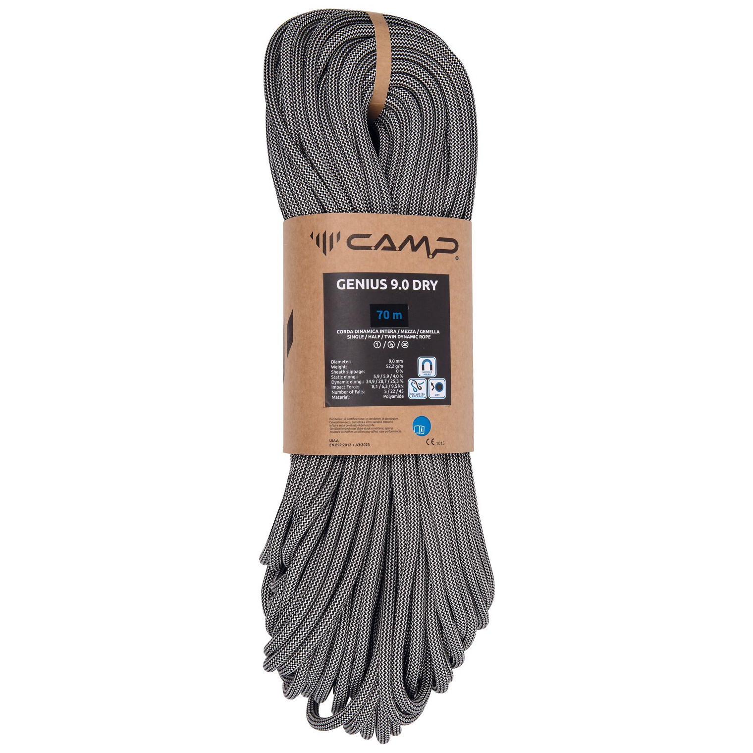 Lezecké lano Camp Genius 9.0 Dry - 70m Barva: černá/bílá