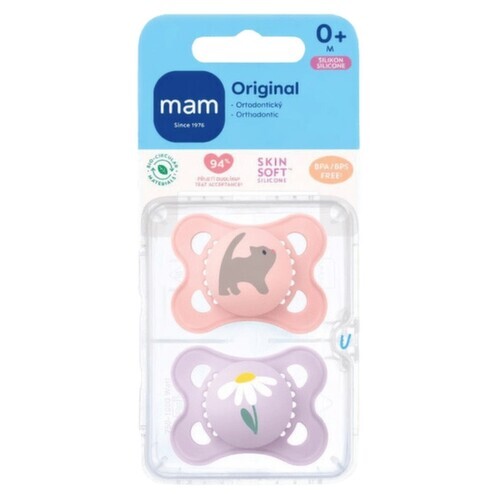 MAM Dudlík Original box 0+m růžový/fialový 2ks