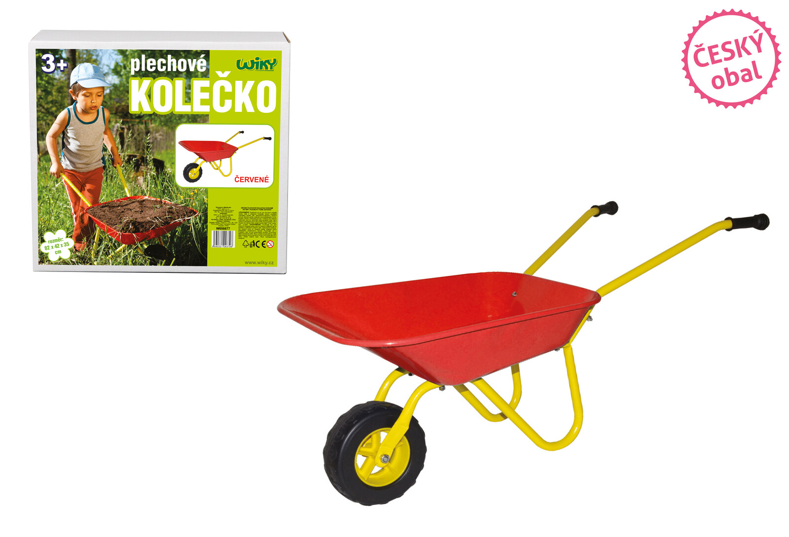 Plechové kolečko - červené 82x42x35 cm - Český obal