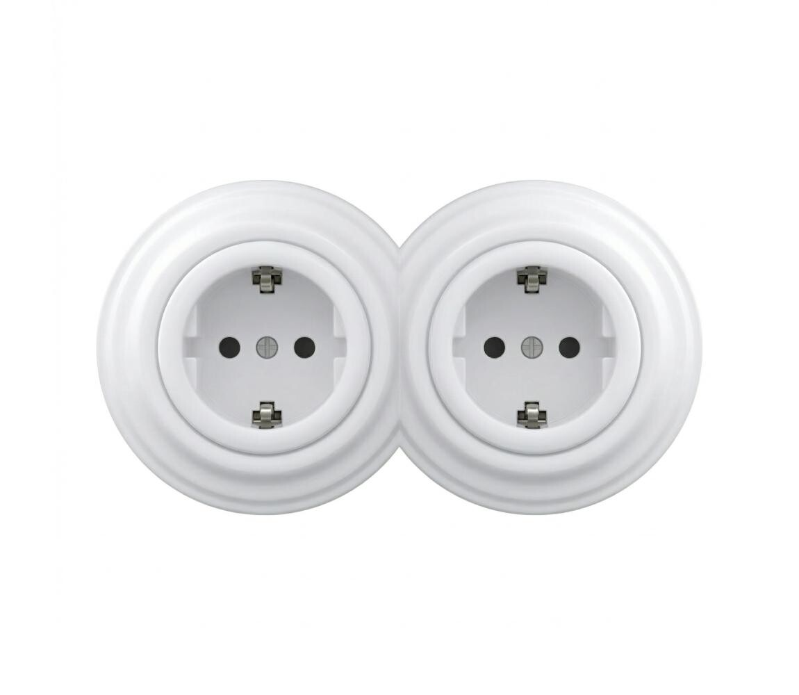 lap - Dvojitá retro zásuvka domovní s rámečkem SCHUKO 230V sněhově bílá 2xKA0152+2xKA0160