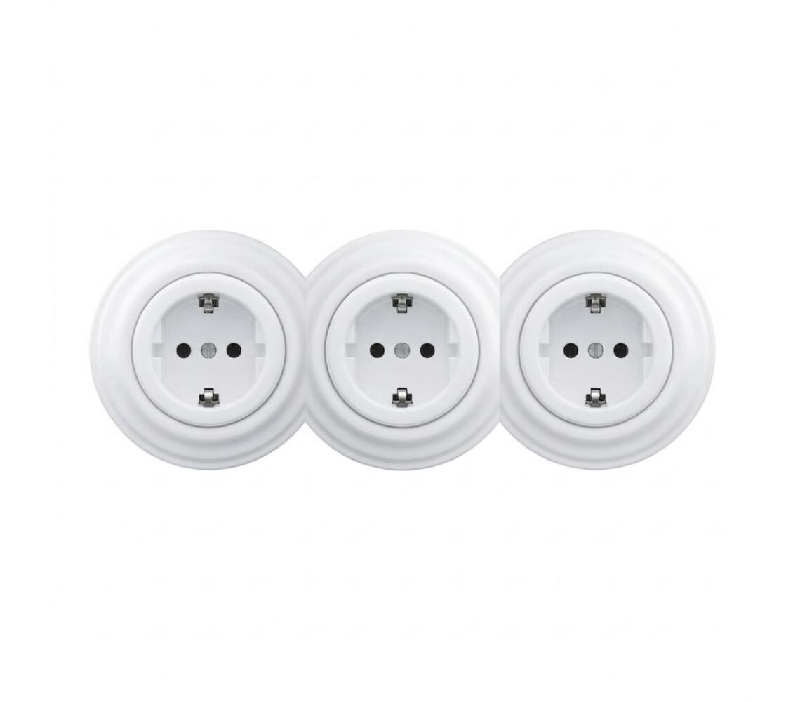 lap - Trojitá retro zásuvka domovní s rámečkem SCHUKO 230V sněhově bílá KA0153+2xKA0152+3xKA0160