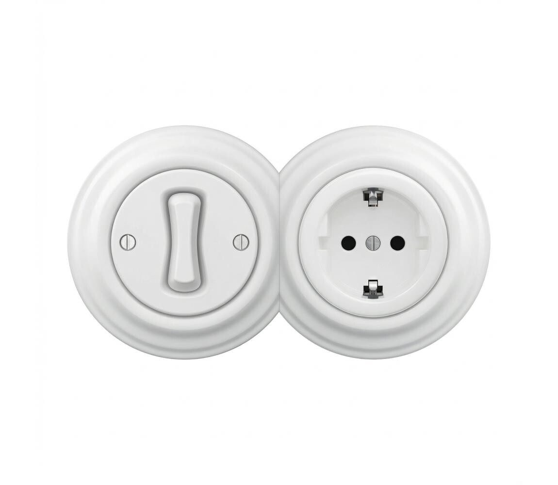 lap - Retro jednopólový vypínač č. 1 a zásuvka SCHUKO 230V s rám.něhově bílá 2xKA0152+KA0145+KA0160