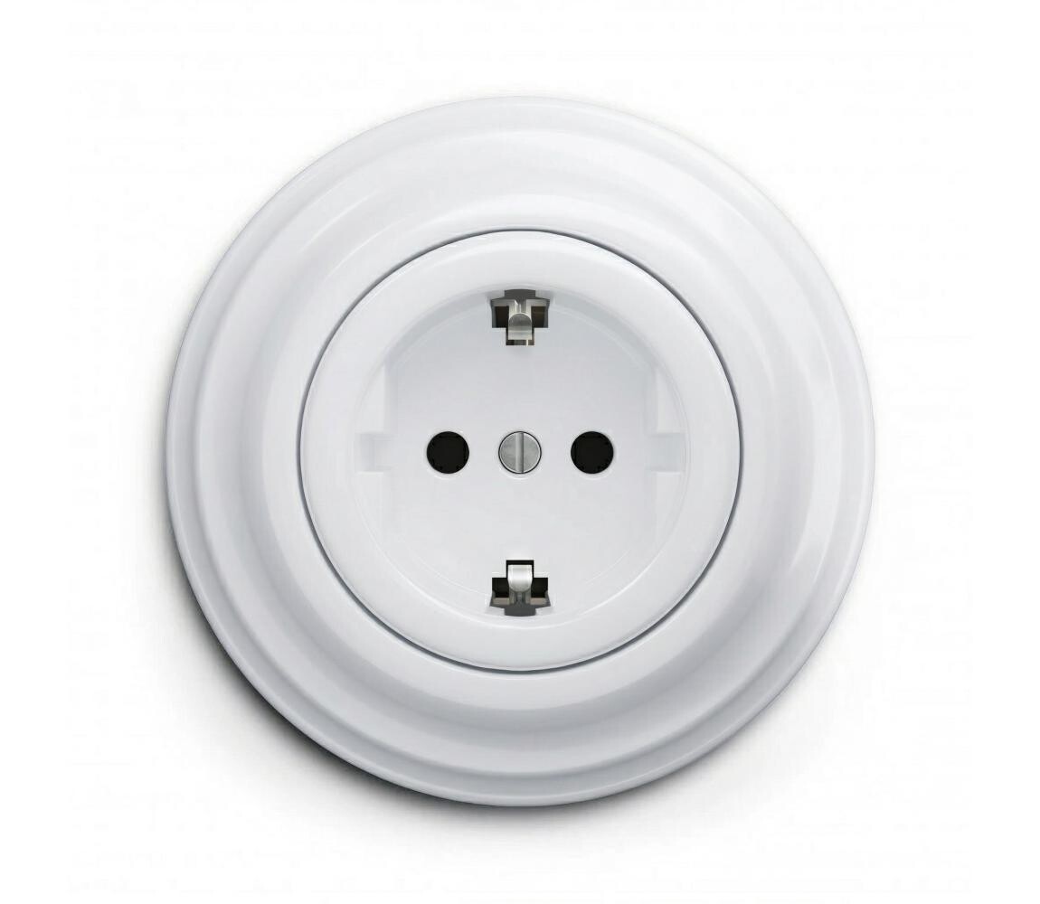 lap - Retro zásuvka domovní s rámečkem SCHUKO 230V/16A sněhově bílá KA0151+KA0160