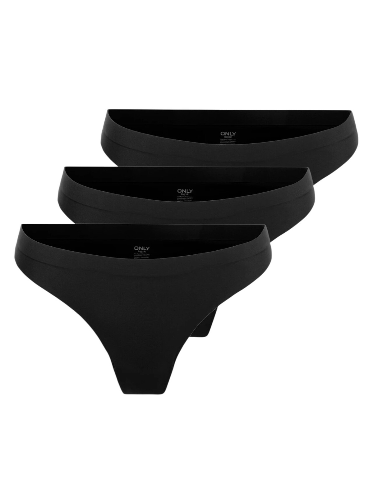 3PACK dámská tanga ONLY bezešvá černá (15211630-Black) L
