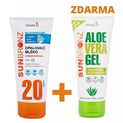 Vivaco DUOPACK opalovací mléko SPF 20 + Zklidňující gel s Aloe vera SUN BRONZ 2 kusy