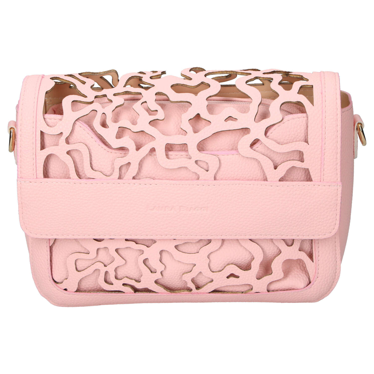 Dámska koženková crossbody kabelka ružová - Laura Biaggi Shelly růžová