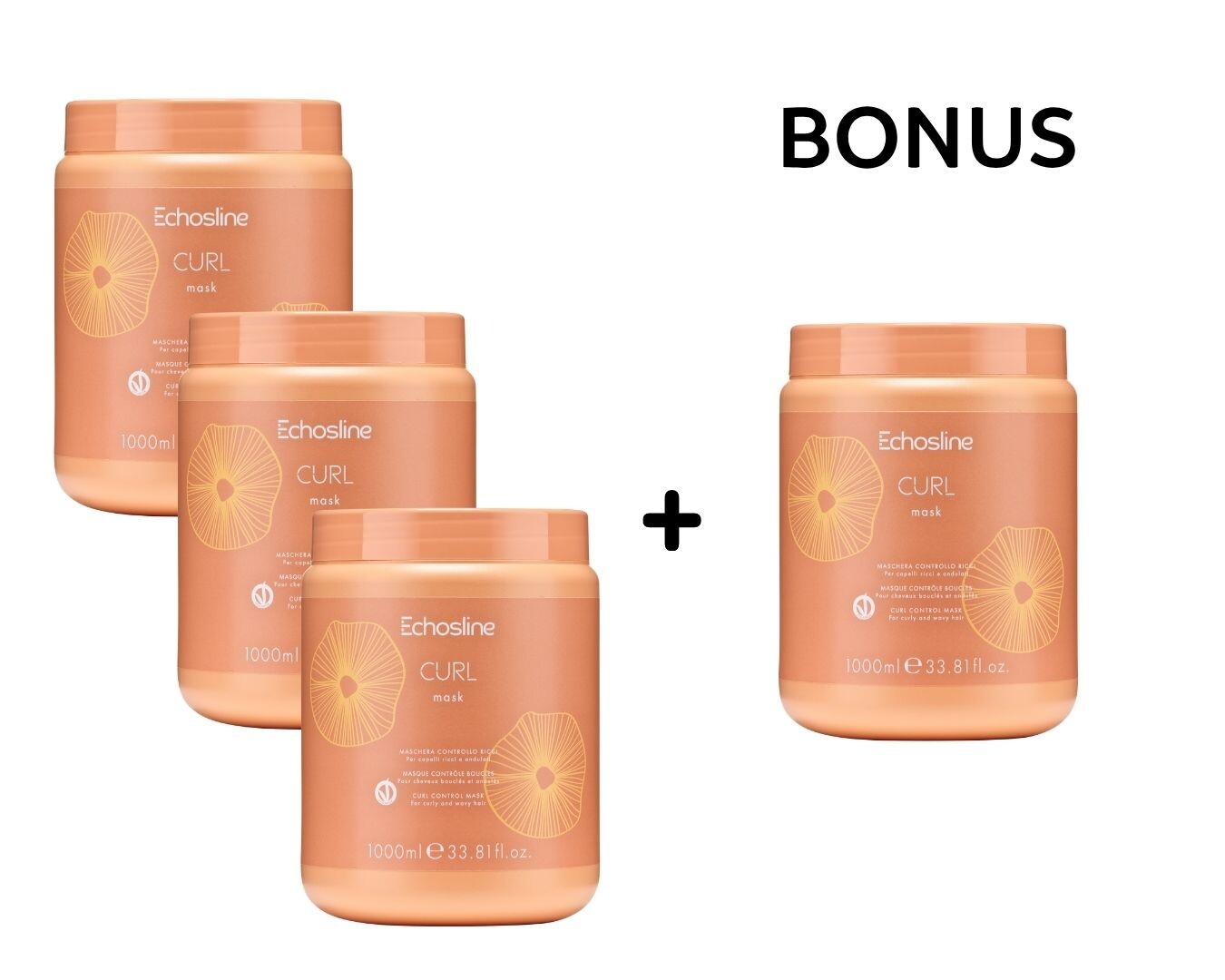 AKCE: 3+1 Echosline Curl Mask - maska pro kudrnaté a vlnité vlasy, 1000 ml