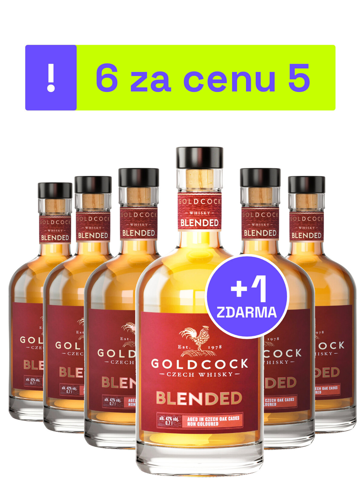 GOLDCOCK Whisky 5 + 1 Zdarma GOLDCOCK BLENDED 42% 0,7l