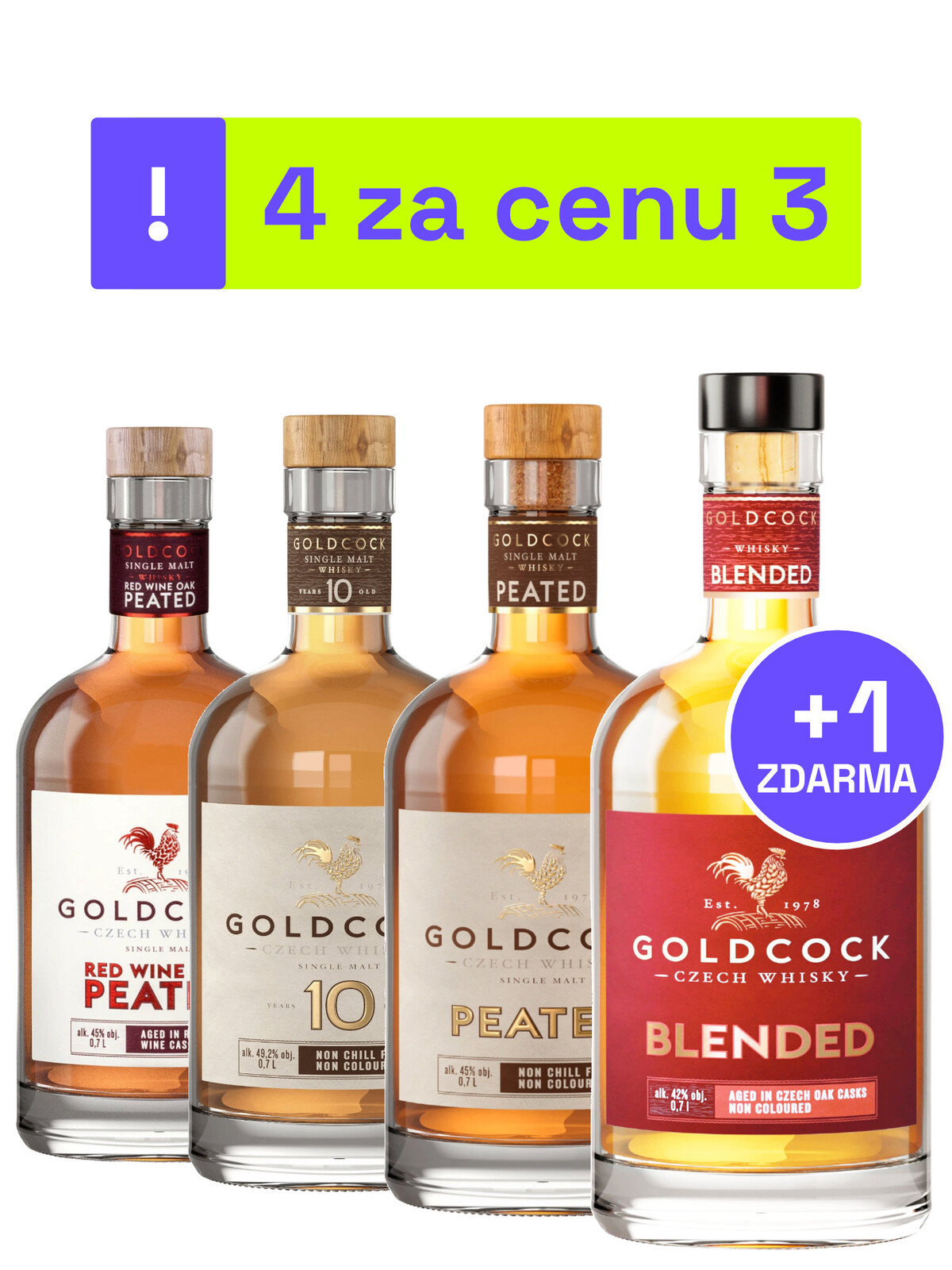 3x GOLDCOCK whisky + 1 GOLDCOCK BLENDED Zdarma