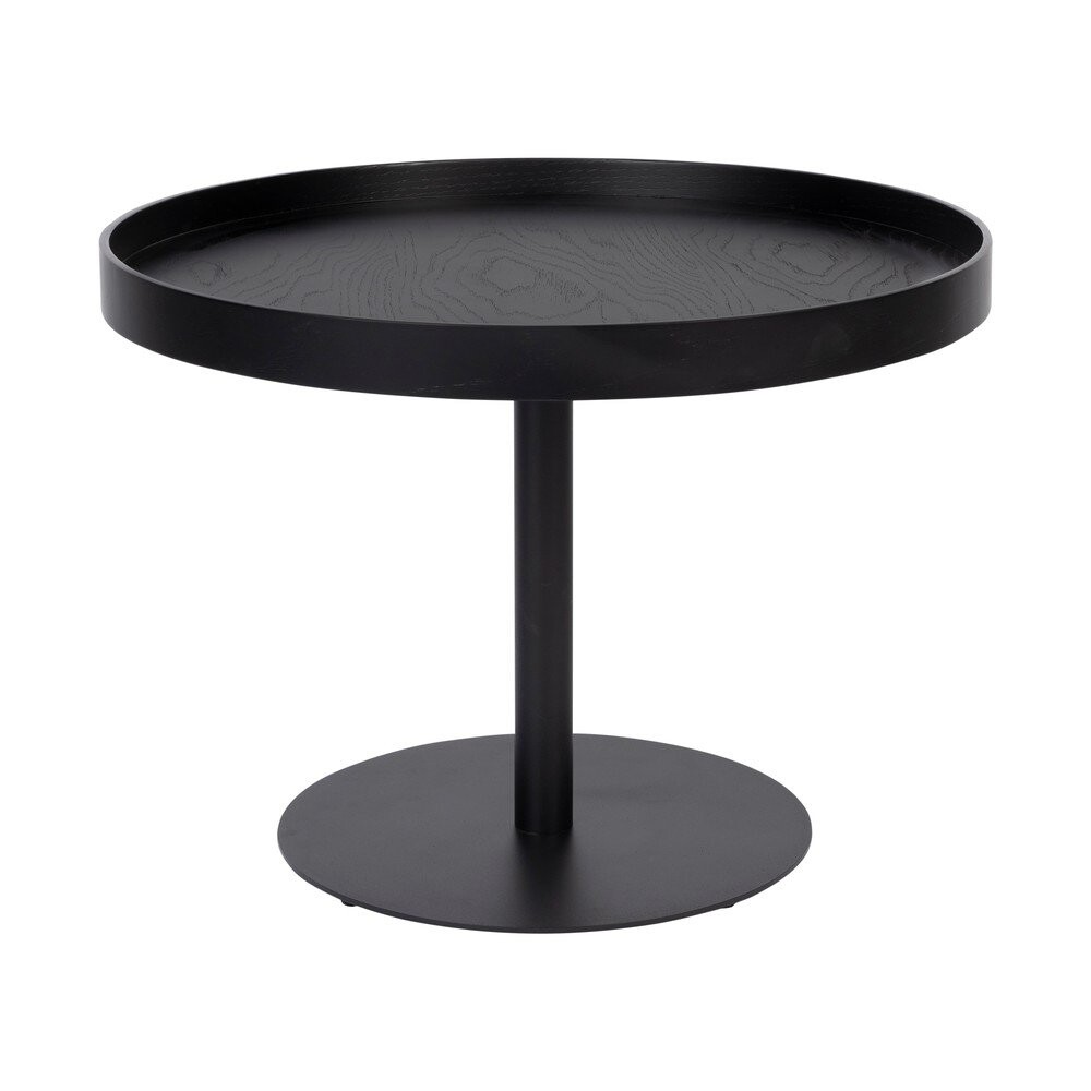 Černý kulatý konferenční stolek s deskou v dubovém dekoru ø 56 cm Yuri M – White Label
