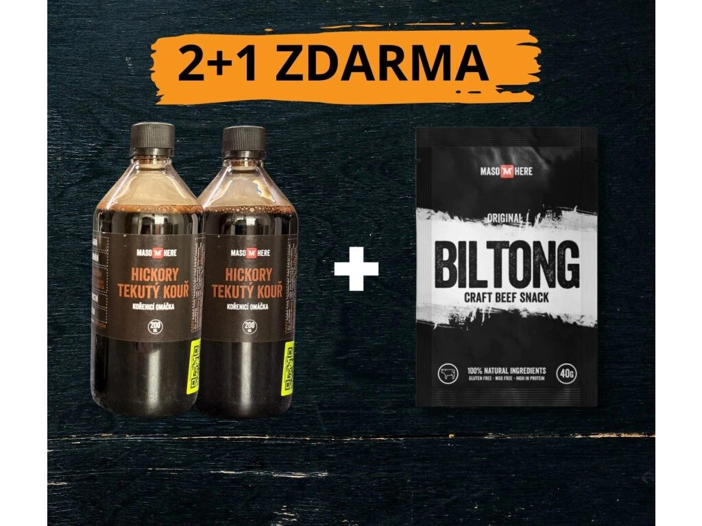 Maso Here Kouř maxxing: 2 x 200ml tekutý kouř + Biltong originál zdarma