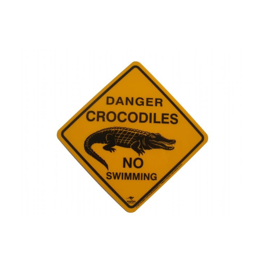 Cedule 38x38 cm Roadsign Australia DANGER CROCODILES NO SWIMMING - žlutá