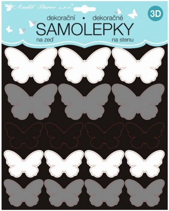 Anděl 3D samolepky na zeď - černostříbrní motýli - 2 archy - 35 ks - 10278