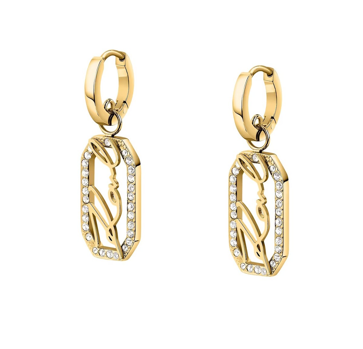 Karl Lagerfeld Fashion pozlacené visací náušnice Crystals KLAYC45