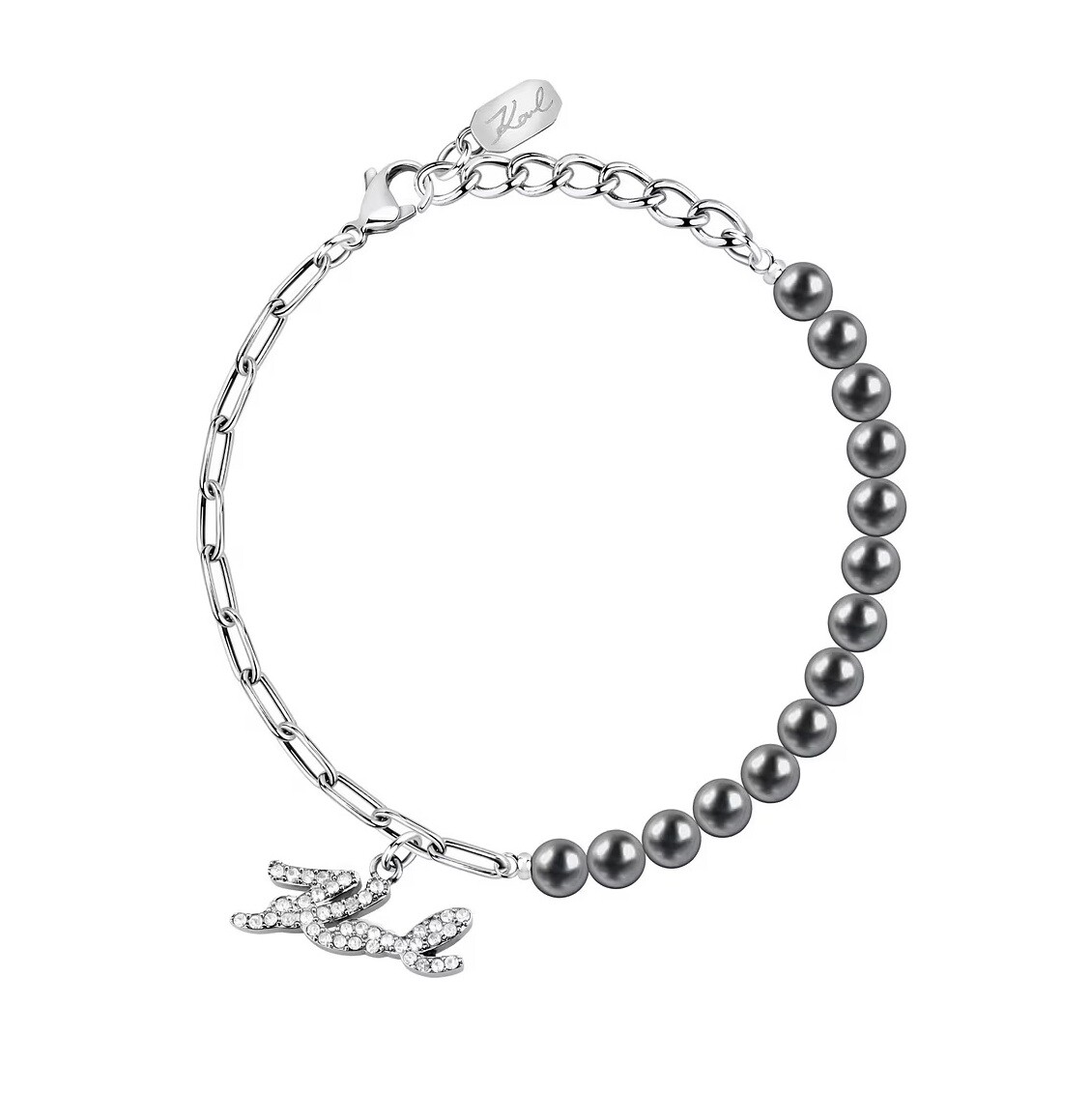 Karl Lagerfeld Ikonický náramek s černými perlami Pearl KLAYR10