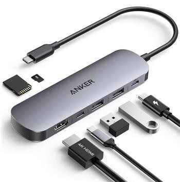 Dokovací stanice 7v1 Anker Nano 100W 2xUSB-C, 2xUSB, 1xHDMI, SD/microSD slot šedá