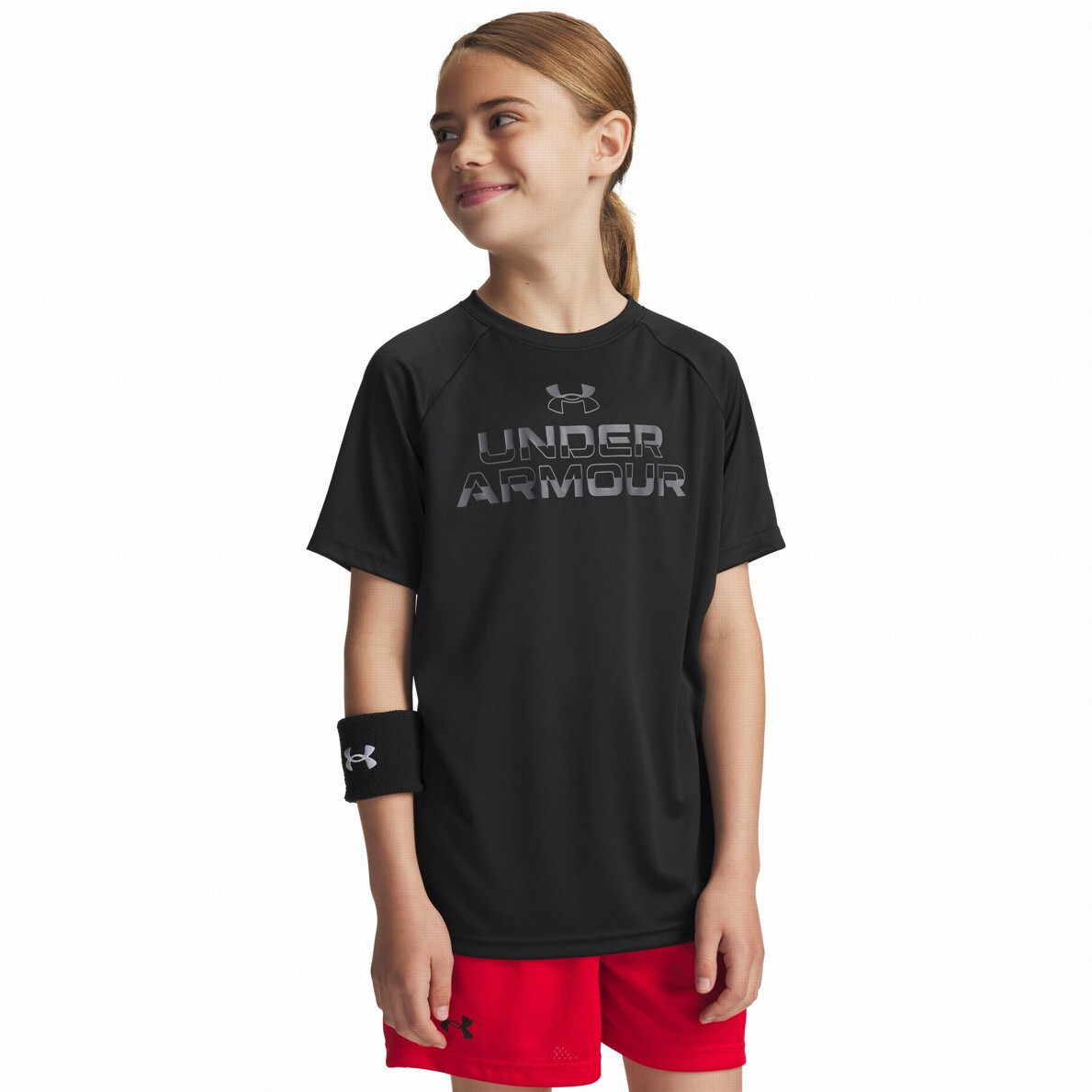 Dětské triko Under Armour Tech Split Wordmark SS-BLK Dětská velikost: 118-127 / Barva: černá