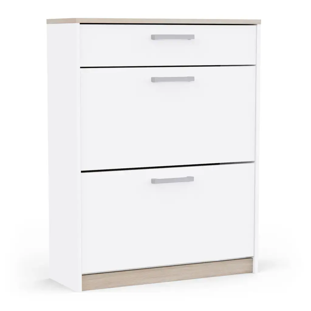 Botník TODY s výklopnými dvířky a zásuvkou, bílá/dub kronberg