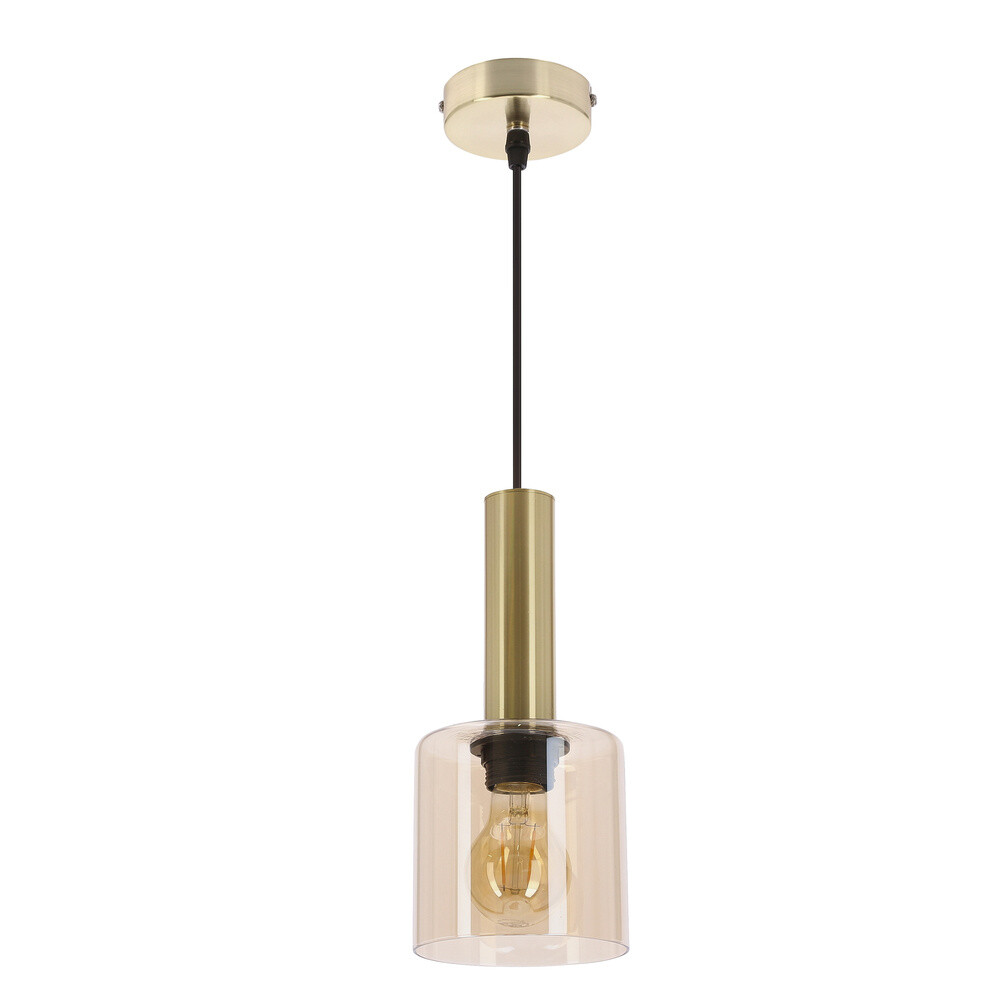 ALBERTO lampa wisząca mosiężny 1x40W E27 klosz bursztynowy