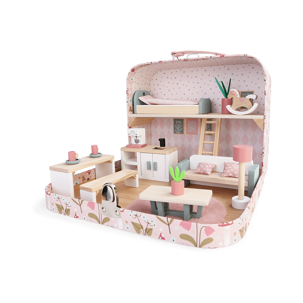 2KIDS TOYS Domeček pro panenky v kufříku kuchyně 22 kusů