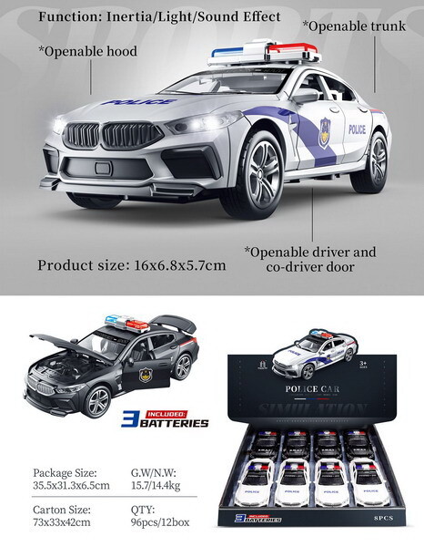 Auto policejní s efekty 15 cm