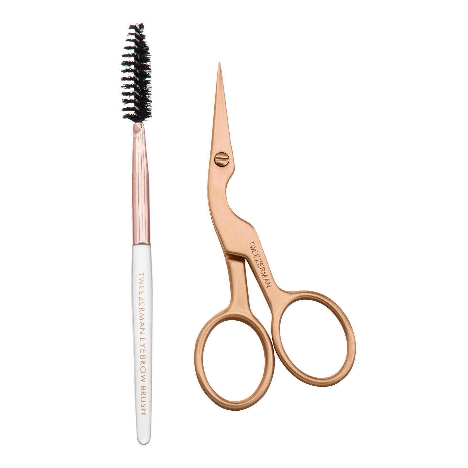 Tweezerman Nůžky a kartáček na obočí, rose gold