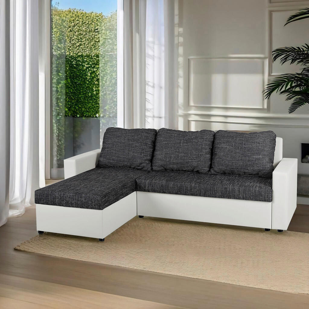 P & B ROHOVÁ SEDAČKA, textil, kompozitní dřevo, černá, bílá